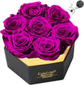 Preserved Roses Flowers for Delivery 7 Pcs, Forever Flores in a Box with Necklace, Eternal Rose Anniversary Birthday Gifts for Women Mom Wife Girlfriend, Rosas for Valentines Christmas, Purple