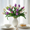 20PCS Fake Tulips Artificial Tulip Silk Flowers Fake PU Bouquet Artificial Flowers Faux Flowers with Gift Box Soft Faux Tulips Bouquets Arrangements for Party Wedding Home