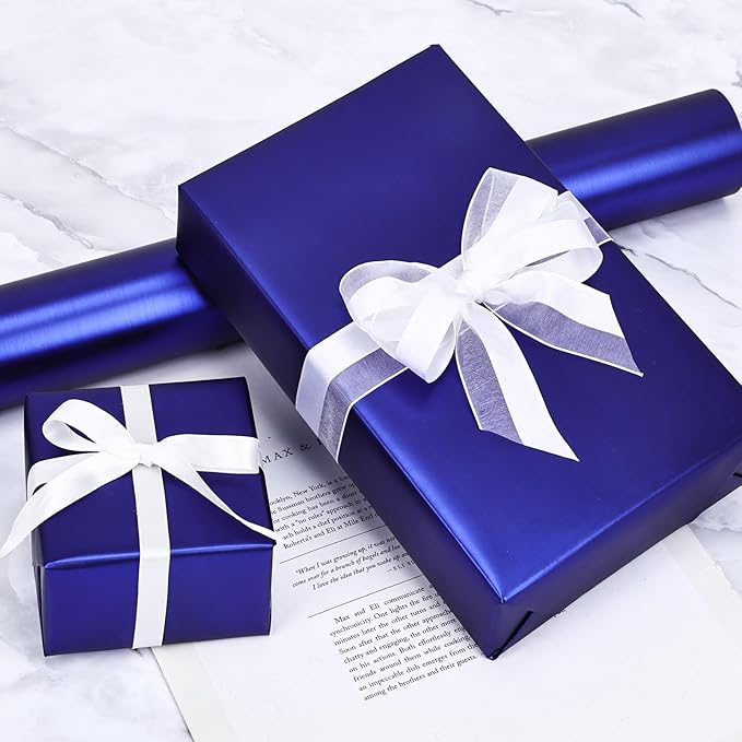 NESCCI Matte Metal Blue Wrapping Paper, Solid Color Paper,Gift Wrapping Paper,Perfect for Wedding,Valentine's Day,Birthday, Christmas,Baby Shower,DIY Bouquet (17.5 Inches X 32.8 Feet)