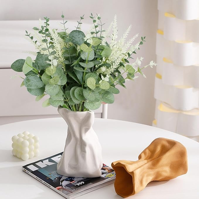Artificial Eucalyptus Leaves Stems 120 Pcs 4 Kinds Mixed Fake Silver Dollar Eucalyptus Leaves Stem Bulk Faux Leaf for DIY Bouquets Floral Arrangement Wedding Home Decor