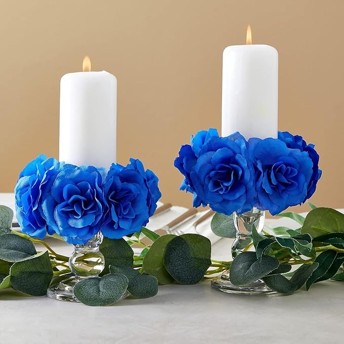 Bright Creations Blue Roses Artificial Flowers - Set of 50 3 in Stemless Silk Roses - Royal Blue Reusable Water-Resistant Faux Bouquet Decor for Wedding & Home