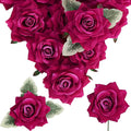 Hot Pink Roses 16pcs Artificial Velvet Roses Head Bulk Silk Flowers 4.3" Hot Pink Artificial Roses with Stems for Wedding Flowers for Centerpieces Home Party Decor (Hot Pink)
