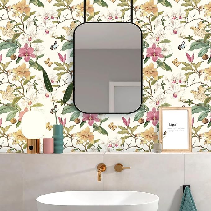 Vintage Floral Peel and Stick Wallpaper Floral Contact Paper 16.9inchx196.8inch Multicolor Flowers Butterfly Wallpaper Leaf Boho Self Adhesive Removable Wall Paper for Bedroom Decorative