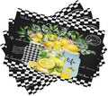 Lemon Fruit Placemats, Watercolour Lattice Black Minimalist Fruit Lemon Flower Plant Print Washable Fabric Placemats Table Kitchen Dining Party 12x18 Inch Set of 4