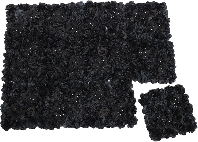 12 Pcs Artificial Flower Wall Panels, 15 x 15 Inch Floral Backdrop Silk Flower Wall Decor, 3D Black Hydrangeas Dahlias Roses Panels Background for Wedding Party Baby Shower