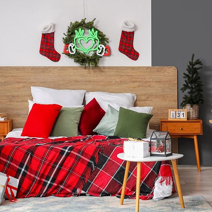 Merry Grinchmas Neon Sign Grinch Green Hands Neon Light Grinch Ornament Wall Decor Christmas Grinch Outdoor Decor Holiday Grinchy Gift for kids