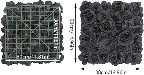 12 PCS Black Flower Wall Panels, 15x15inch Artificial Floral Wall Background Silk Flowers Panel Decoration, Faux Rose Backdrop for Home Party Wedding Anniversary Birthday