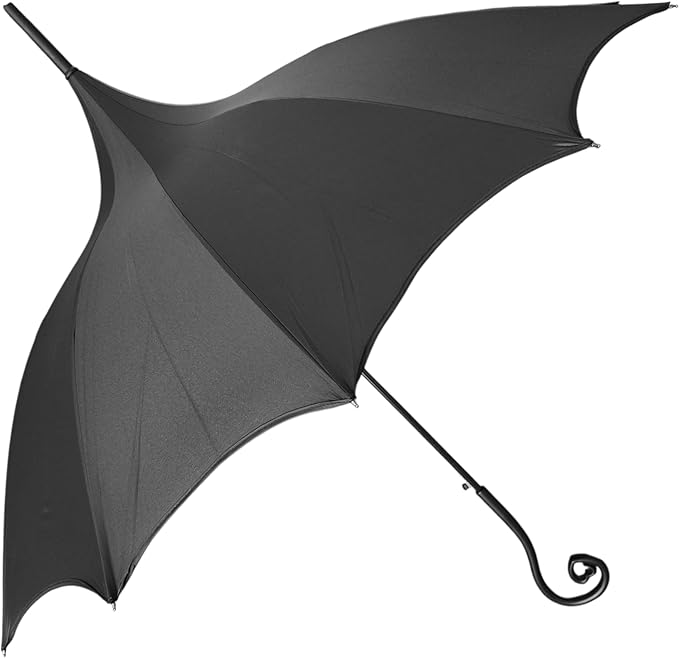 Dark Wing Auto Open Umbrella with Heart of Darkness Handle - Gothic Pagoda Top Design - 12 Rib Windproof Waterproof UV Protection - 41" Large Canopy