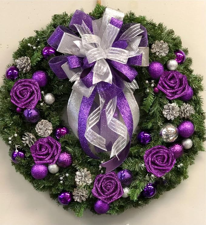 Foam Roses,50PCS Purple Glitter Roses Artificial Flowers 2.76" Fake Roses with Stem for Wedding Christmas DIY Wreath Home Table Floral Arrangement(Purple)