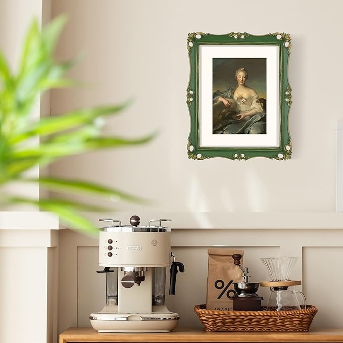 SIMON'S SHOP 11x14 Picture Frame in Moss Green with Gold Accents, Vintage Picture Frames 11x14 with Mat for 8x10 Image, Gallery Wall and Tabletop Display Poster Frame