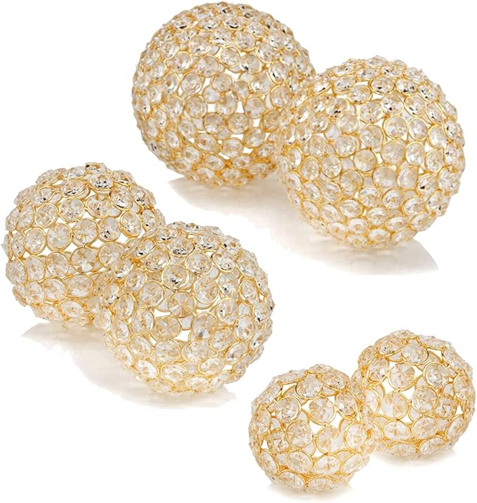 Modern Day Accents 3879 Facetas Perla 5" Silver Cristal & Pearl Spheres - Set of 2, Home Decor, Coffee Table Decor, Decorative Balls, Gem Sphere Ball, Modern Home Decor, Bowl fillers, Gemstone