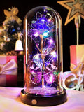Christmas Rose Gifts for Women, Womens Gift for Christmas Rechargeable Galaxy Glass Rose Light Up Roses In Glass Dome Crystal Flower Butterfly Birthday Xmas Gifts for Women Wife Grandma Sister Purple