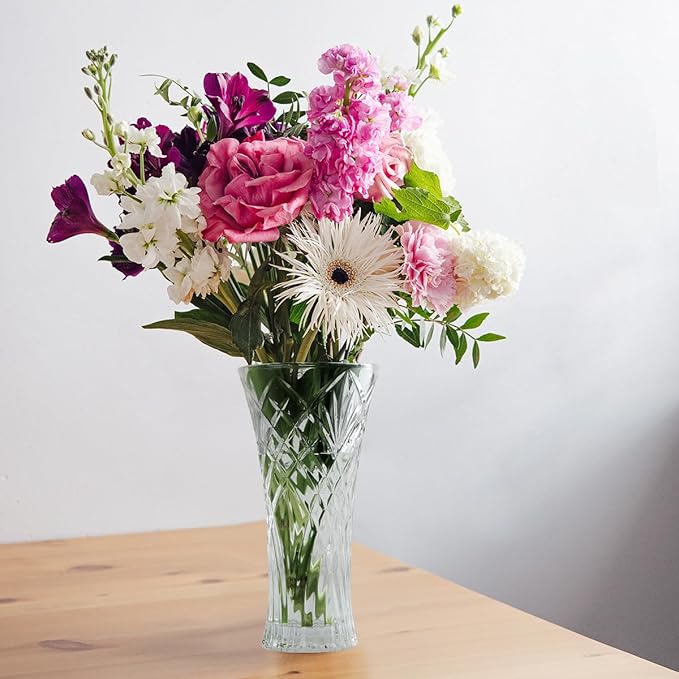 CS Crystal Vase 12-inch high, Rhombus Design, for Flowers & Decor. Lovely Nice Shiny Piece. Perfect as a Gift, Suitable for All Occasions.