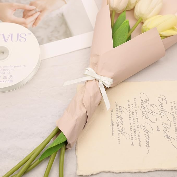 Antique White Satin Ribbon, Double Faced 1/4 Inch X 50 Yards Antique White Ribbon, Premium Satin Ribbon for Gift Wrapping, Crafts, Hair Bow Making, Sewing, Flower Bouquet, Wedding Party Decor