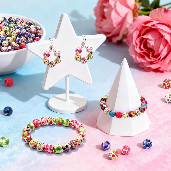 100 PCS 10mm Resin Beads Bulk for Bracelet Making Kit, Colorful Floral Printed Round Loose Beads for Jewelry Earring Necklace Rings Art Craft DIY Projects