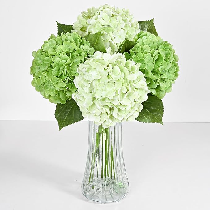 4 Pcs Real Touch Hydrangea Artificial Flowers, 19.6'' Latex Full Faux Hydrangea Flowers Fake Flowers for Home Decor Party Wedding Centerpiece Bouquet Floral Arrangements (2Pcs Green+2Pcs Light Green)
