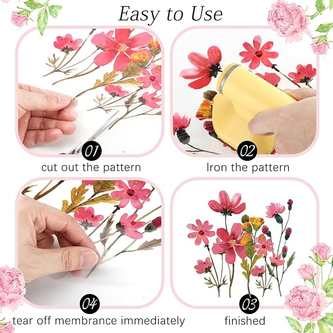 Kisston 24 Pcs Wild Flower Iron on Patches for Clothing Colorful Spring Summer Flowers Heat Transfer Stickers Decals Washable Iron on Transfers for T Shirts Appliques for Clothes DIY Pillows