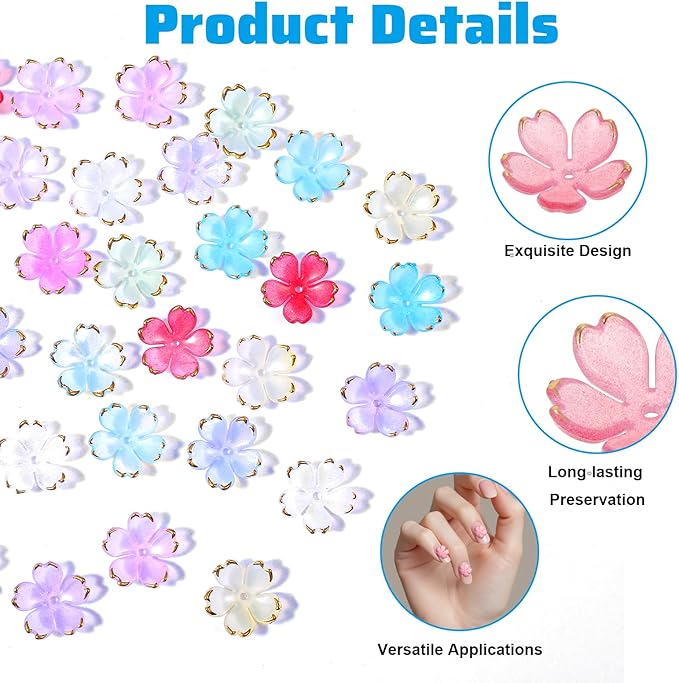 Xindojuz 100 PCS Flower Beads for Jewelry Making, Colorful Cherry Blossom Beads Gold-Plated Mini Acrylic Spacer Bead 5-Petal Floral Charms for Necklaces Bracelets Earring Keychains (Mixcolors)