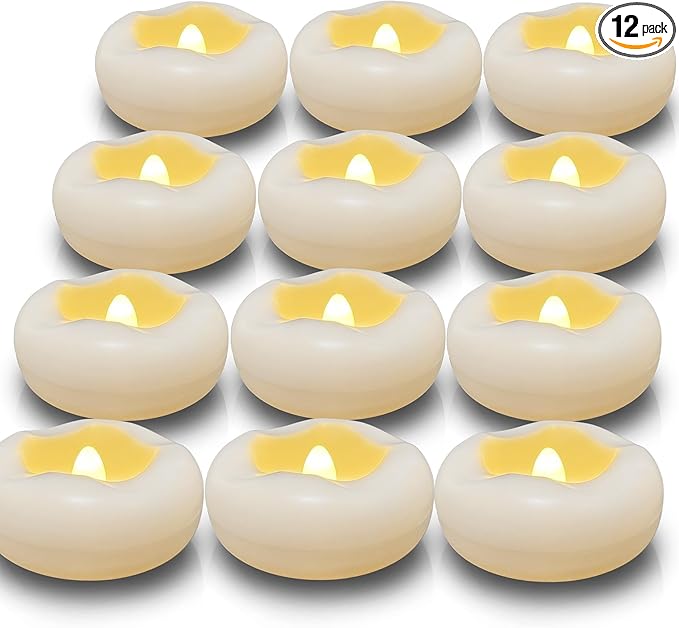 Floating Candles, 12 Packs 2.3 Inch Flameless LED Candle, 160+ Hour Battery Operated Waterproof Tealights for Wedding Centerpieces Marriage Proposals Pool Party Cylinder Vases Spa Christmas New Year