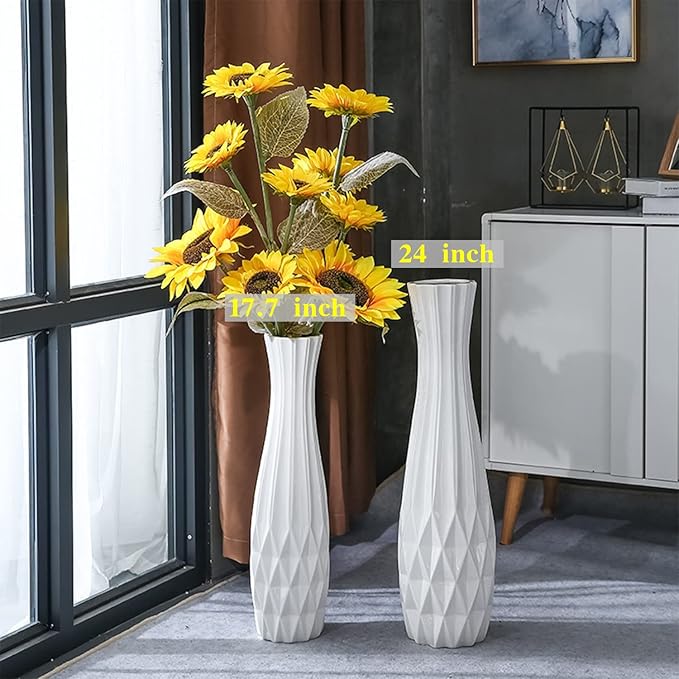 Ceramic Floor Large Vase 24 Inches Tall,White Modern Flower Tall Vases for Office, Home,Farmhouse,Living Room Décor,Simple Origami Design Fall Decorative Porcelain Flower Arrangement Vase Ideal Gift