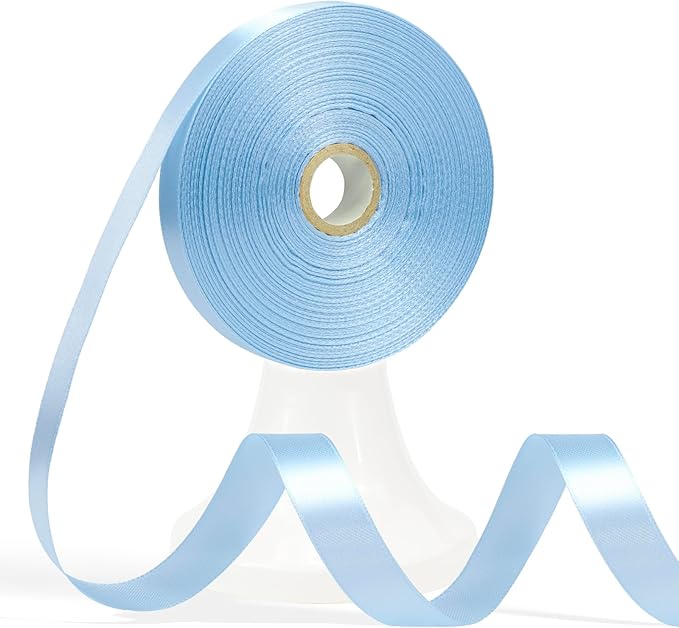 60 Yards Light Blue Ribbon 5/8 Inch, Baby Blue Satin Ribbon for Gift Wrapping, Crafts, Flower Bouquet, Wedding, Baby Shower, Festival, Christmas, Halloween