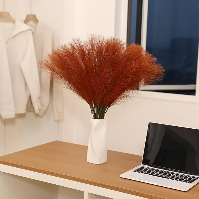Burnt Orange Pampas Grass - 60pcs 24 Inch Artificial Pampas Grass Decor, Tall Pampas Grass for Floor Vase, Table Centerpieces, Wedding, Party and Fall Decor (Burnt Orange, 60 Pieces)