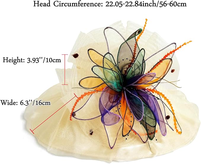 Organza Derby Hats for Women Wide Brim Fascinator Hat Rose Flower Wedding Tea Party Hat