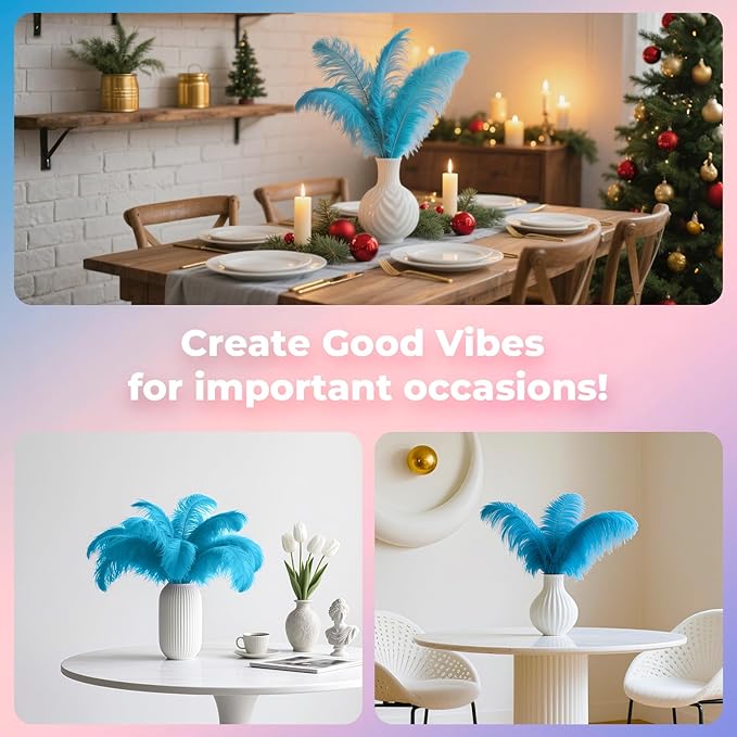 Piokio 20pcs Turquoise Ostrich Feathers 10-12 inch (25-30cm) Bulk Feathers for Home Decoration and DIY Clothing and DIY Clothes Decoration, Gatsby Decorations