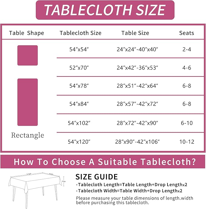 Rectangle Table Cloth,100% Waterproof Tablecloth Oil Proof Spill Proof Vinyl Table Cloth, Wipe Clean Plastic Table Cover for Dining, Camping, Indoor and Outdoor 54" x 84",Pink