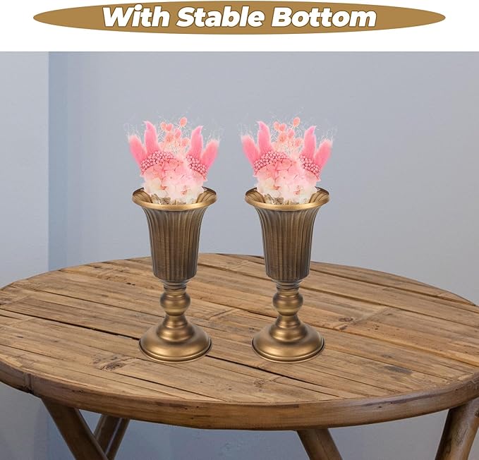 Alipis Vintage Metal Tabletop Flower Vase Decorative Flower Pot Antique Gold Iron Art Container for Home Hotel Shop Decor