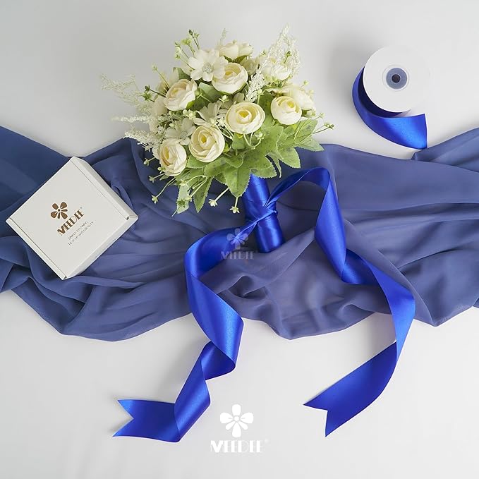 MEEDEE Royal Satin Ribbon 2 Inch Royal Blue Ribbon Lux Double Faced Ribbons by 25 Yards Silk Ribbons for Gift Wrapping, Crafts, Satin Weddings, Flower Bouquet, Holiday Decorating