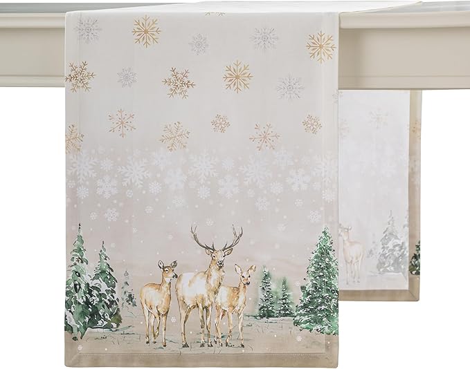 Maison d' Hermine Table Runner 100% Cotton Single Layer Table Runners 108 inches Long for Thanksgiving Christmas Decorations Home Kitchen Dining Party Wedding (Deer in The Woods, 14.5" x 108")