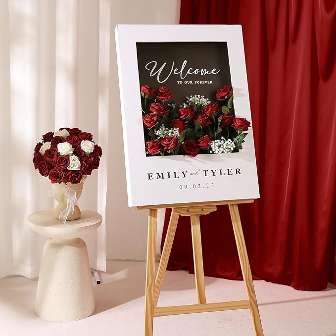 Tifuly Red Roses Artificial Flowers - 12 pcs Realistic Long Stem Fake Roses Faux Silk Flowers for DIY Bouquets Wedding Centerpieces Arrangements Home Party Decor（Burgundy）