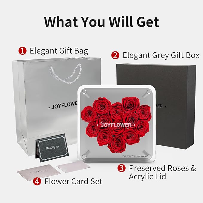 JoyFlower Preserved Flowers for Her, Real Red Eternal Roses Birthday Gift with Elegant Gift Box Forever Flower for Girlfriend Wife Mom Women in Valentine's Mother's Day Wedding Anniversary Christmas