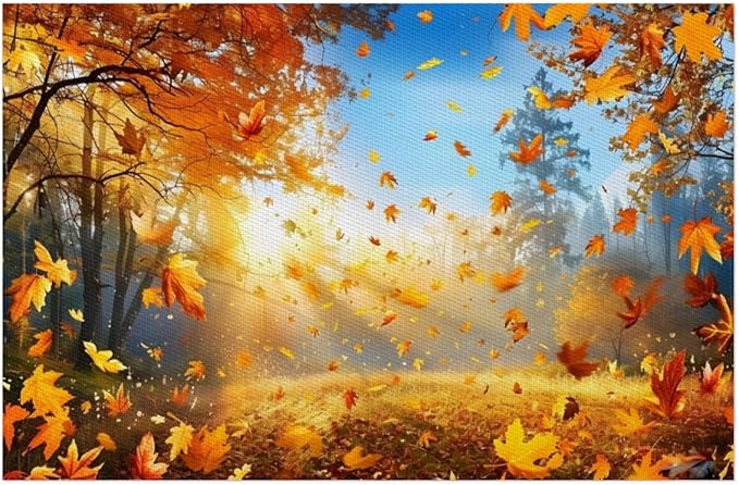 Forest Tree Fall Leaf Placemats Set of 6 PVC Vinyl Non Slip Table Mats Heat Resistant Place Mats Washable Wipeable Dining Table Mat for Kitchen Decor Party Indoor Outdoor Decorative Gift