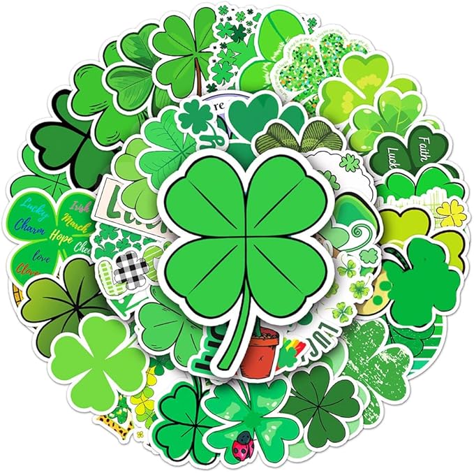 Four-Leaf Clover Vinyl Stickers for Teens Boy Girls Kids|50 Pcs|Cartoon Waterproof Stickers for Laptop Phone Tablet Luggage Flasks Water Bottle Notebook Bike Car Bike,Decals Pack(Four-Leaf Clover)