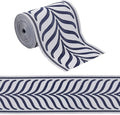OLYCRAFT 5.5 Yards Jacquard Ribbon Trim 3.4 Inch Leaf Striped Jacquard Polyester Ribbons Marine Blue Gray Leaf Jacquards Woven Embroidery Trim for DIY Sewing Crafts Handmade Bag Belt Clothing Decor