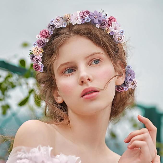 Faux Flower Heads Small Silk Artificial Flower DIY Fake Mini Flowers Rose Daisy Multicolor Flowers Craft Supplies for Wedding Party Wreath Graduation Season Party Home Decor (125, Purple)