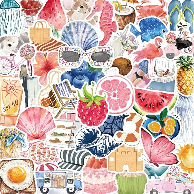 100 PCS Pink Aesthetic Stickers for Woman, Watercolor Summer Stickers for Water Bottles,Laptop Scrapbook Journaling Skateboard Surfboard Vinyl Waterproof Decorative Decals for Adults