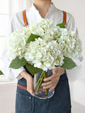 White Flowers Hydrangea Artificial Flowers, 4Pcs 20" Real Touch Lifelike Faux Silk Flowers, Full Fake Artificial Hydrangeas with Stems for Bouquet Table Centerpieces Spring Home Decoration