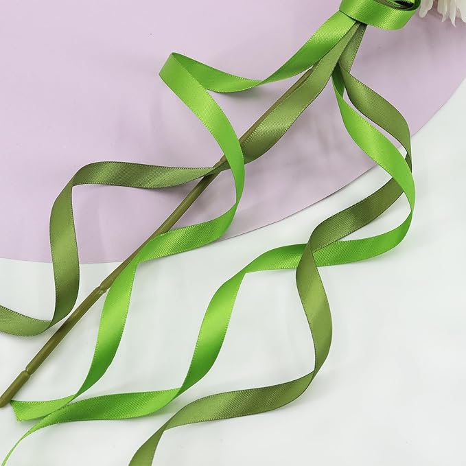 Sage Green Satin Ribbon Solid Fabric Ribbons 3/8'' inch Double-Faced Satin Ribbon for Gift Wrapping, Wedding, Birthday, Baby Shower Decor Floral Bouquet Crafts- 6 Colors X 5 Yards Each