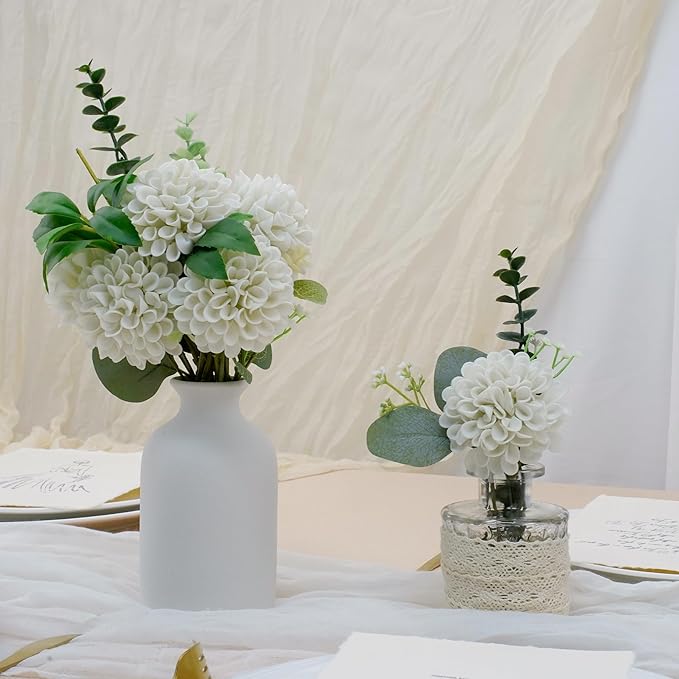 Artificial Flowers, 50pcs Realistic Artificial Rose for DIY Wedding Bouquets Centerpieces Arrangements, Sand White Dahlia Flowers with Stem for Bridal Shower Party