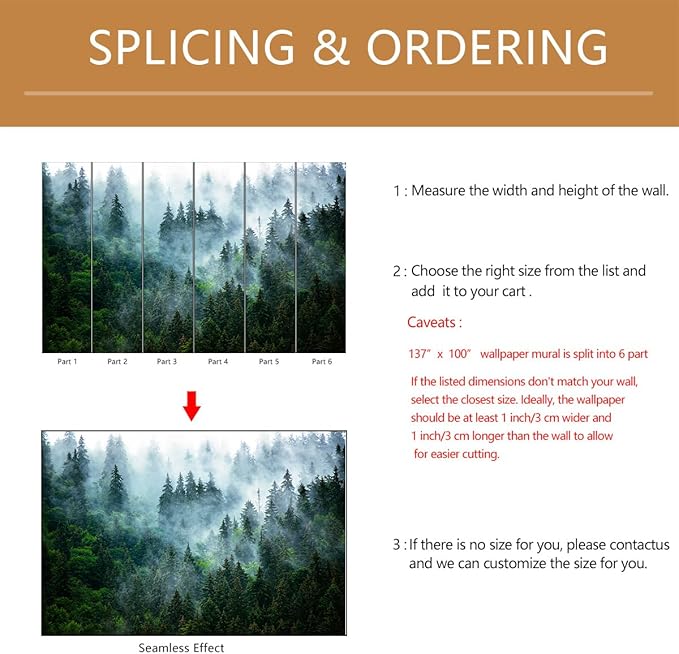 Misty Forest Wallpaper Peel and Stick Foggy Forest Self Adhesive Mural for Living Room Bedroom 137"x100"