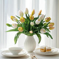 20PCS Fake Tulips Artificial Tulip Silk Flowers Fake PU Bouquet Artificial Flowers Faux Flowers with Gift Box Soft Faux Tulips Bouquets Arrangements for Party Wedding Home