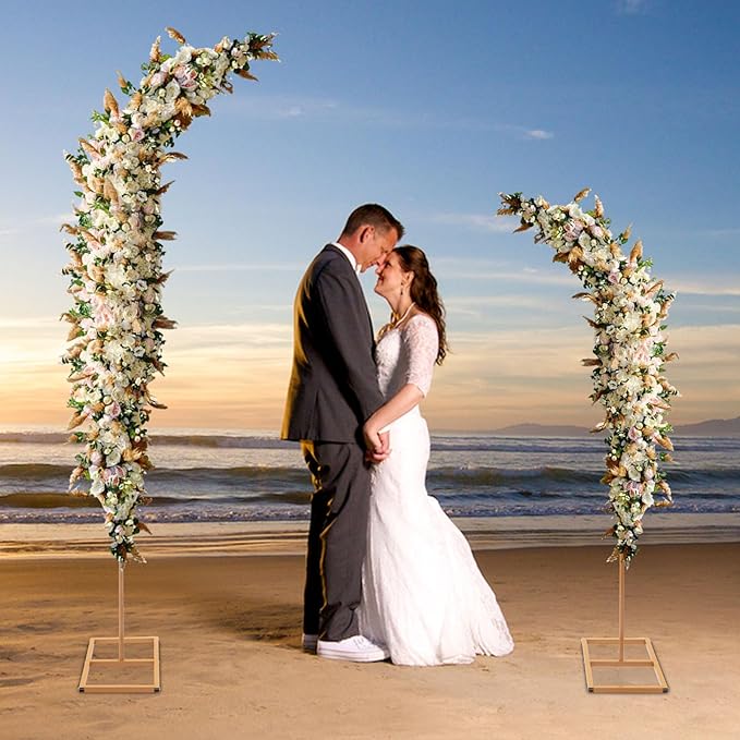 Metal Arch Backdrop Stand, 2 set Gold Metal Curved Top Wedding Arch Frames, Flower Arch Door Floral Decorations for Wedding Birthday Party Anniversary Ceremony