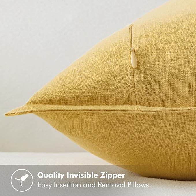 MIULEE Decorative Linen Pillow Covers 20x20 Inch Yellow Boho Farmhouse Neutral Couch Throw Pillows for Bed Pack of 2 Accent Modern Pillowcase Summer Sofa Livingroom Home Decor