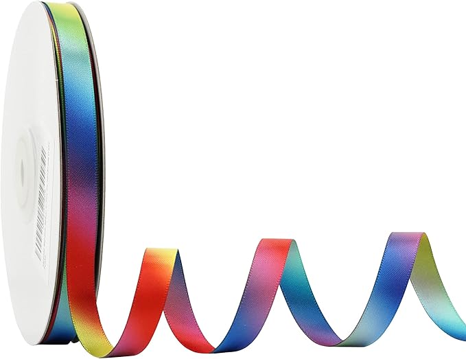 MEEDEE Rainbow Ribbon Rainbow Thin Satin Ribbon 3/8 inch Colored Ribbons for Crafts Gift Ribbons for Gift Wrapping Birthday Party Pride Party Wedding Decorating - 50 Yards