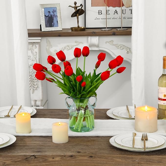 20PCS Black Red Fake Tulips Artificial Flowers Real Touch Latex Faux Tulips UV Resistant Fake Flowers Bouquet for Table Home Decor Party Wedding Garden Decoration