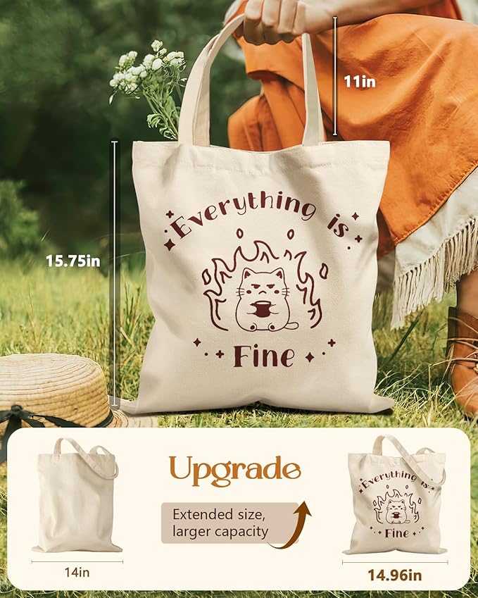 Aesthetic Tote Bag for Women- with Magnetic Buckle and Zipper Inner Pocket Cloth Cotton Canvas Tote Bags