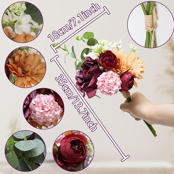 Zerzsy Artificial Flowers Bouquets, Mixed Purple Artificial Peonies, 4 Bouquets Fake Flowers Bride Holding Flower Faux Floral for Wedding Bridal Bouquet Home Table Centerpiece Floral Decoration